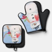 サンタクロースヘルパー建物A間抜け雪だるま 鍋つかみ&鍋敷きセット (正面/裏面)