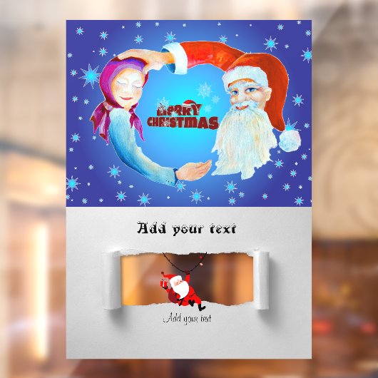 サンタクロースベビーガールイラストレーションスターリースノー ウィンドウサイン (シート2)