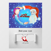 サンタクロースベビーガールイラストレーションスターリースノー ウィンドウサイン (シート)