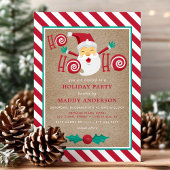 サンタクロースペパーミントキャンディクリスマスパーティー 招待状