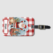 サンタクロースホリデーギンガムレッドクリスマスID ラゲッジタグ (正面横)