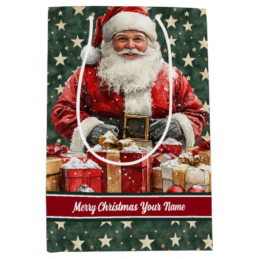 サンタクロースホリデー抱き枕カスタムモノグラム ミディアムペーパーバッグ