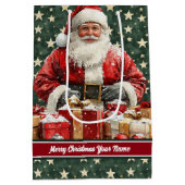 サンタクロースホリデー抱き枕カスタムモノグラム ミディアムペーパーバッグ (裏面)