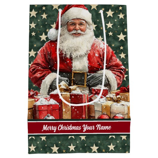 サンタクロースホリデー抱き枕カスタムモノグラム ミディアムペーパーバッグ (裏面)