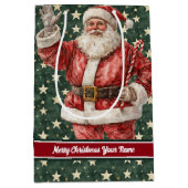 サンタクロースホリデー抱き枕モノグラムのヴィンテージ ミディアムペーパーバッグ (正面)