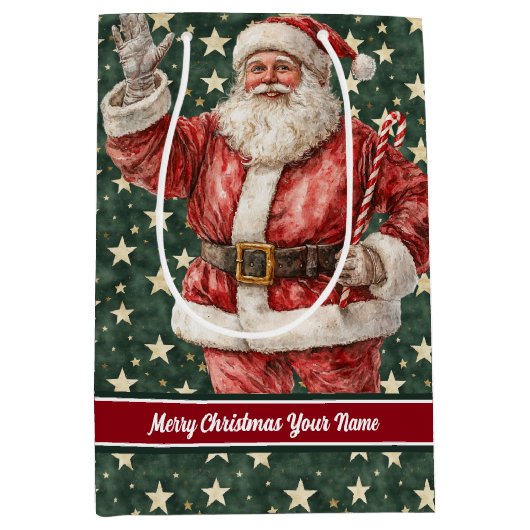 サンタクロースホリデー抱き枕モノグラムのヴィンテージ ミディアムペーパーバッグ (正面)