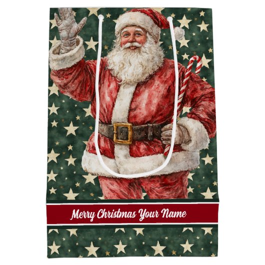 サンタクロースホリデー抱き枕モノグラムのヴィンテージ ミディアムペーパーバッグ (裏面)