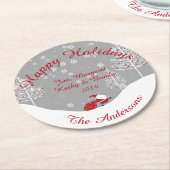 サンタクロースホワイトツリーズレッドオーナメントスノーコースター ラウンドペーパーコースター (アングル)