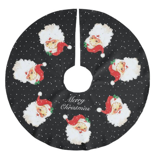 サンタクロースマンダラ&スノーフレークスオンブラック ブラッシュドポリエステルツリースカート (正面)