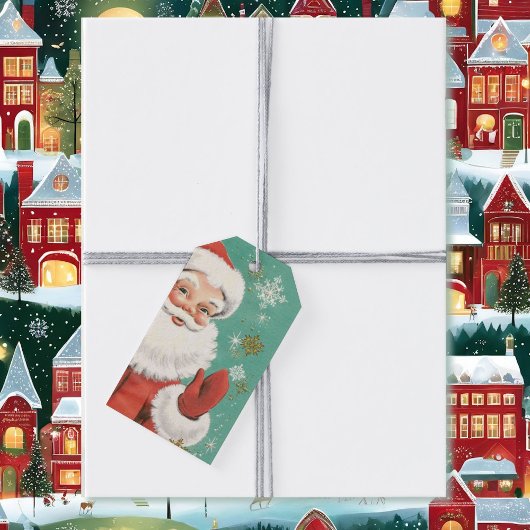 サンタクロースミッドセンチュリーアクア&スノー ギフトタグ