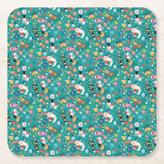 サンタクロースメリーと友人のパターン スクエアペーパーコースター (正面)