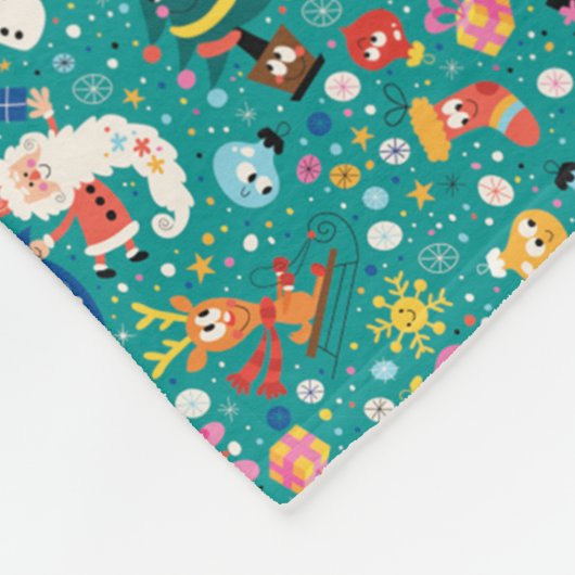 サンタクロースメリーと友人のパターン フリースブランケット (角)