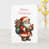 サンタクロースメリークリスマスホリデー空白のグリーティング カード (黄色い花)