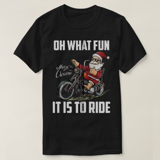サンタクロースライディングバイクカッコいいバイクもしくは自転車に乗る人Chri Tシャツ (デザイン正面)