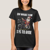 サンタクロースライディングバイクカッコいいバイクもしくは自転車に乗る人Chri Tシャツ (正面)
