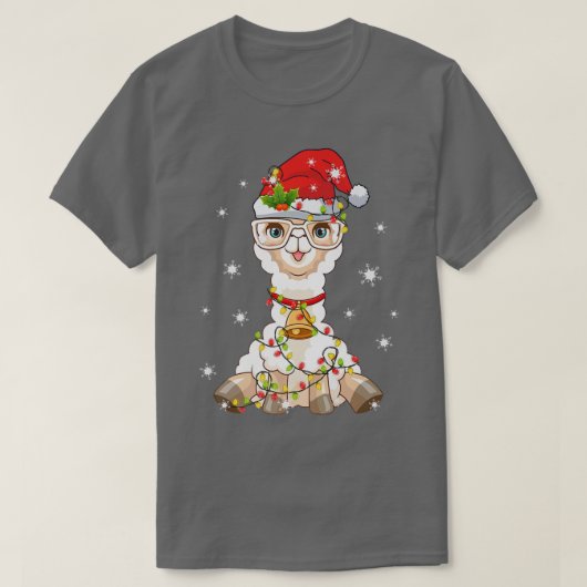 サンタクロースラマアルパカクリスマスツリーライツメリーCh Tシャツ (デザイン正面)