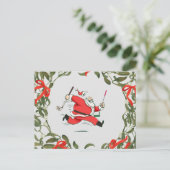 サンタクロースランニングゴルフ付きゴルフクリスマス ポストカード (スタンド正面)