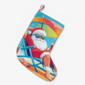 サンタクロースリラックスズオンザトロピカルビーチサンベッド スモールクリスマスストッキング (正面 (吊り時))