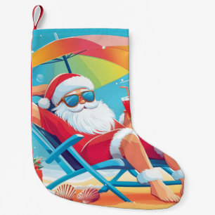 サンタクロースリラックスズオンザトロピカルビーチサンベッド スモールクリスマスストッキング