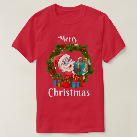 サンタクロースリースメリークリスマス Tシャツ (デザイン正面)