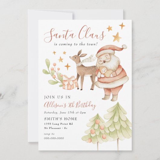 サンタクロースルドルフキッズホリデーバースデーパーティー 招待状 (正面)
