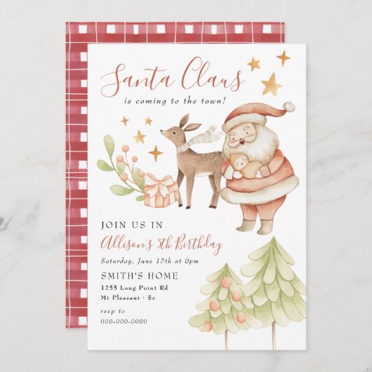 サンタクロースルドルフキッズホリデーバースデーパーティー 招待状 (正面/裏面)