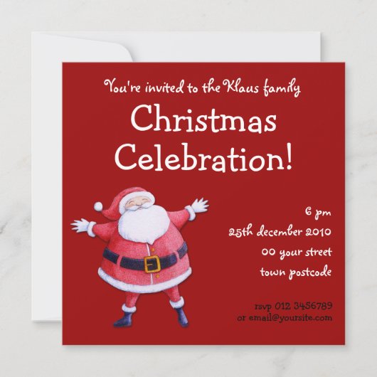 サンタクロースレッドクリスマスパーティの招待状 招待状 (正面)