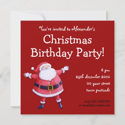 サンタクロースレッドクリスマス誕生日招待状 招待状 (正面)