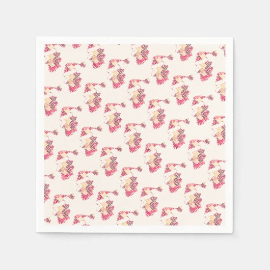 サンタクロースワードクラウドホータイポグラフィレッドホワイト スタンダードカクテルナプキン (正面)