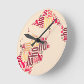 サンタクロースワードクラウドホーホホホ ラウンド壁時計 (傾斜)