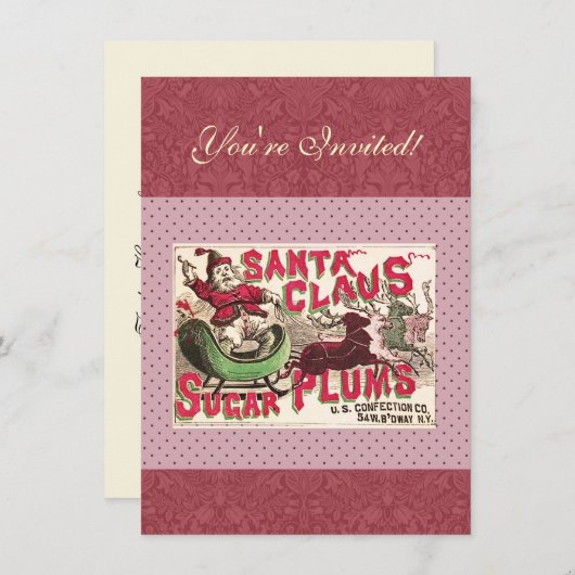 サンタクロースヴィンテージイラストレーションスリー 招待状 (正面/裏面)