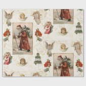 サンタクロースヴィンテージエンジェルクリスマスエレガントスクリプト ラッピングペーパー (フラット)