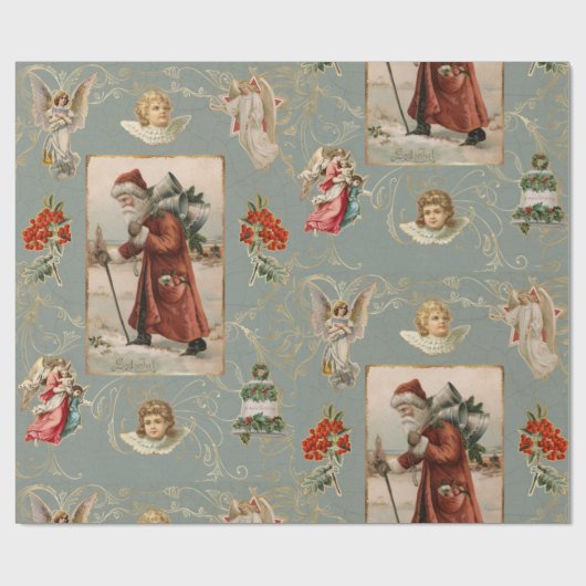 サンタクロースヴィンテージエンジェルクリスマスセージ台本 ラッピングペーパー (フラット)