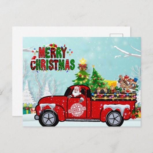 サンタクロースヴィンテージトラッククリスマスポストカード ポストカード (正面/裏面)