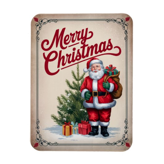 サンタクロースヴィンテージメリークリスマスマグネット マグネット (縦)