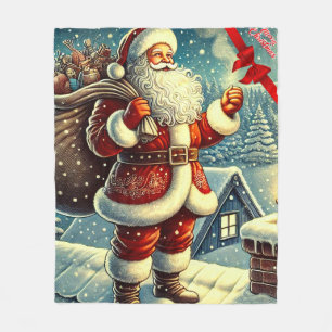 サンタクロースヴィンテージメリークリスマス フリースブランケット