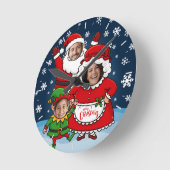 サンタクロース一家のクリスマス オブジェ(3人用) ラウンド壁時計 (傾斜)
