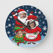 サンタクロース一家のクリスマス オブジェ(3人用) ラウンド壁時計 (正面)