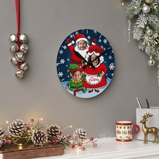 サンタクロース一家のクリスマス オブジェ(3人用) ラウンド壁時計