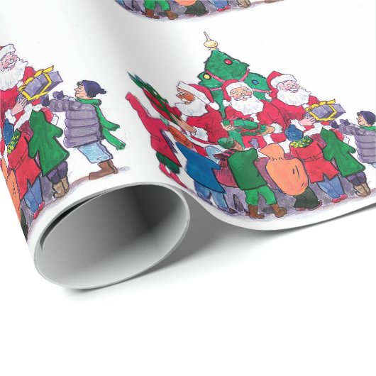 サンタクロース与えの子どもへのプレゼントツリー ラッピングペーパー (ロールコーナー)