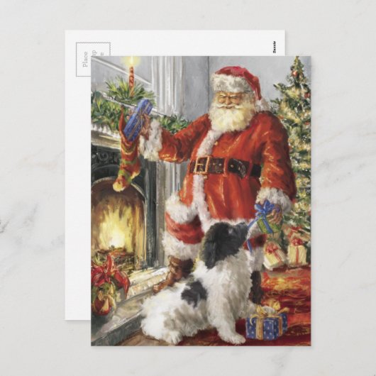 サンタクロース与えの犬への贈り物 シーズンポストカード (正面/裏面)