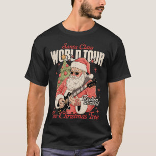 サンタクロース世界ツアークールクリスマスミュージックギター Tシャツ