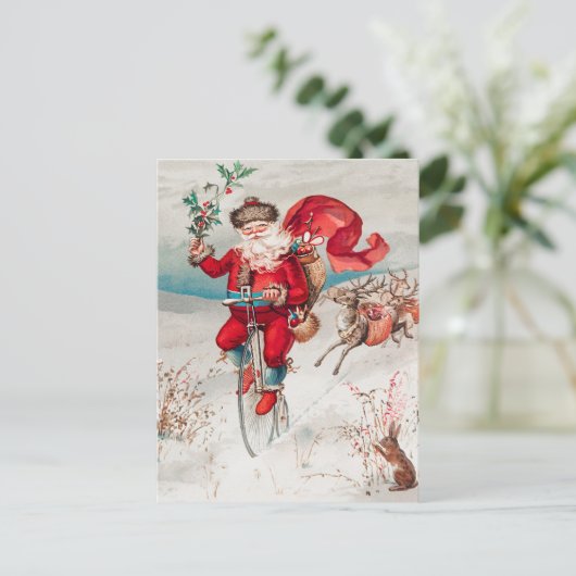 サンタクロース乗用自転車、トナカイとウサギ シーズンポストカード (スタンド正面)