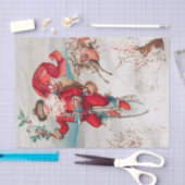 サンタクロース乗用自転車、トナカイとウサギ 薄葉紙 (クラフト)