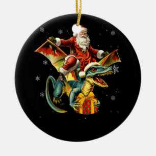 サンタクロース乗馬の恐竜Tレックスクリスマスのプレヒー セラミックオーナメント