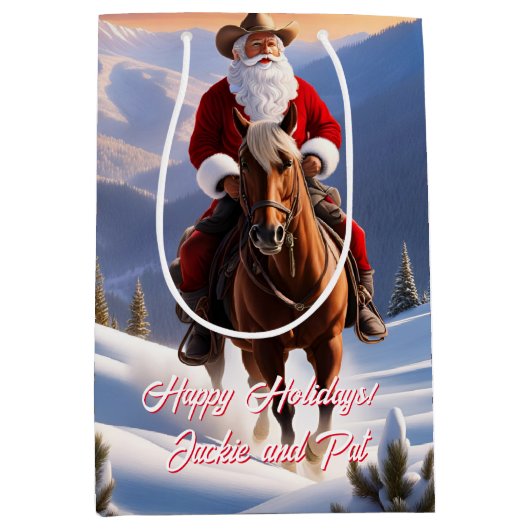 サンタクロース乗馬クリスマス ミディアムペーパーバッグ (正面)