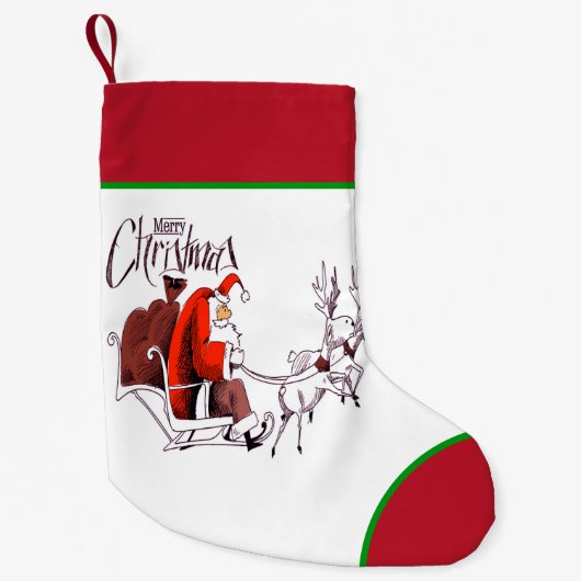 サンタクロース乗馬トナカイ スモールクリスマスストッキング (正面)