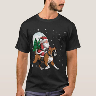 サンタクロース乗馬ボクサードッグおもしろいクリスマスツリー Tシャツ
