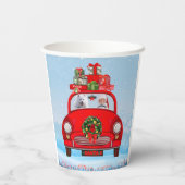 サンタクロース付きの車に乗ったアメリカ人のエスキモー犬 紙コップ (裏面)