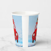 サンタクロース付きの車に乗ったアメリカ人のエスキモー犬 紙コップ (左)